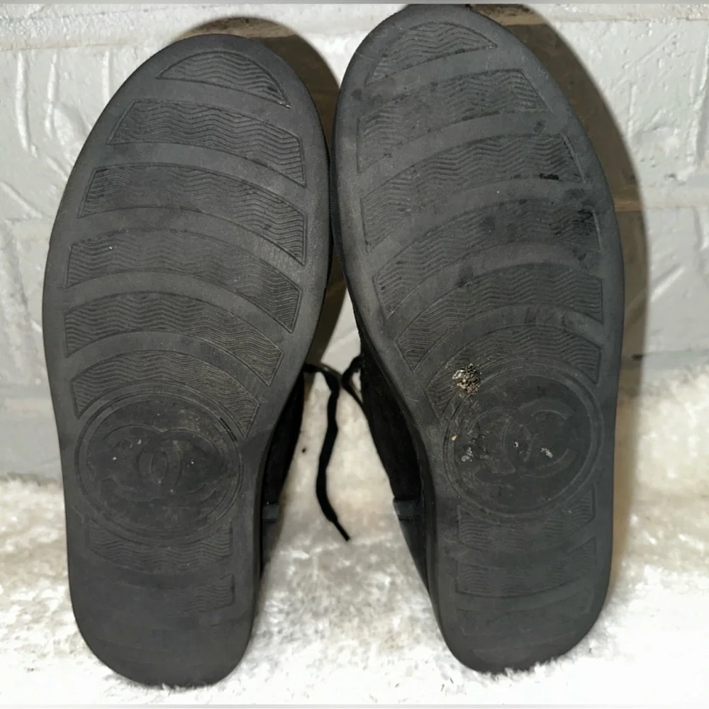 Chanel 15A Suede Leather Tweed High Top Black Sneakers Size 37